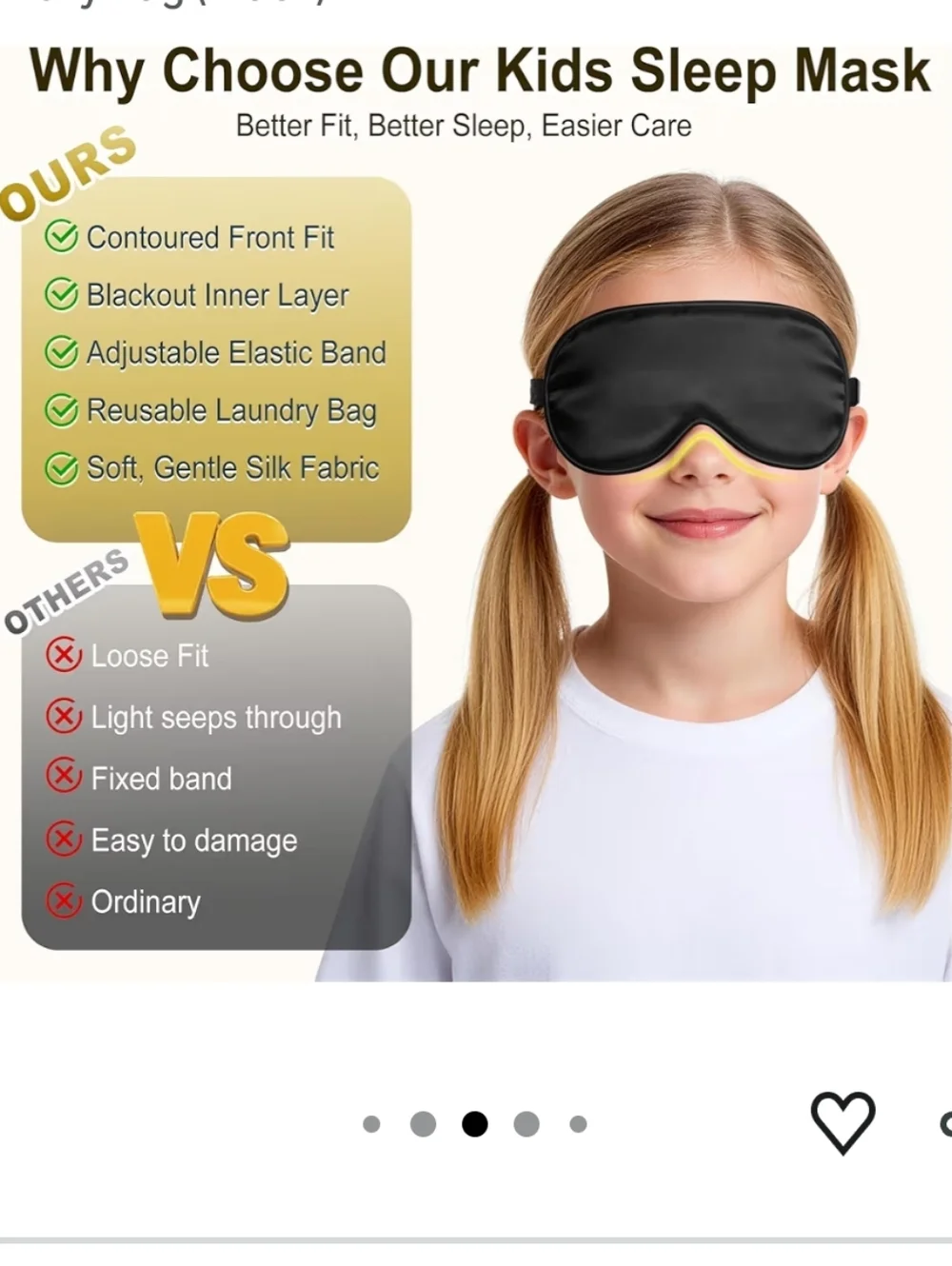 Kids Black Sleep Mask - Adjustable Eye Mask